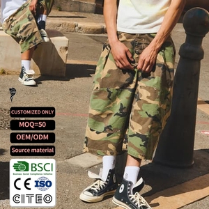 New Arrival Custom <b>Camo</b> Print Casual <b>Men</b> 3/4 Length <b>Cargo</b> Shorts Wide Leg Multi Pocket Streetwear Shorts for <b>Men</b> - Product Image 1