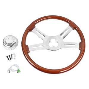 Volant Nanmu 17,9 pouces 455 mm 3 branches en alliage d'aluminium et bois, volant de voiture classique rétro - Product Image 2