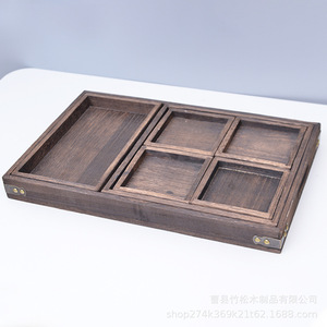 Bandeja de té rectangular de madera de Paulownia, color quemado, con asa, para uso doméstico - Product Image 2