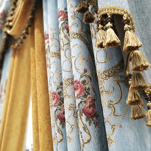 Stile reale di lusso Jacquard oro fantasia <span class=keywords><strong>tende</strong></span> con mantovana e festoni per il soggiorno - Product Image 2
