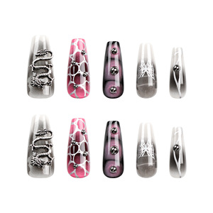 2023 Popular largo acrílico falso Nail Art Press-On <span class=keywords><strong>uñas</strong></span> de los pies diamantes de imitación precio bajo diseño de <span class=keywords><strong>Halloween</strong></span> niñas ataúd privado dedo - Product Image 2
