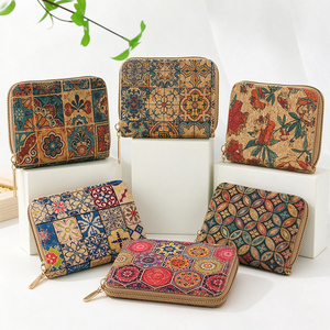 Mode liège Vintage impression porte-clés pochette avec porte-clés de voiture pour hommes femmes petit sac carré décontracté fermeture éclair porte-monnaie <span class=keywords><strong>portefeuille</strong></span> - Product Image 1