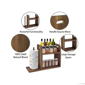 Wooden <b>Kitchen</b> Countertop Double Layer Spice Rack Solid Wood Toilet <b>Paper</b> Holder Storage Display Rack Retro Color Multipurpose - Product Image 2