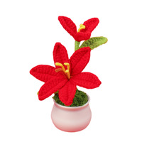 Tanaman Lily Rajut Buatan Tangan dalam Pot, Pot Bunga Lily Rajut 15cm, Dekorasi Meja, Ready Stock