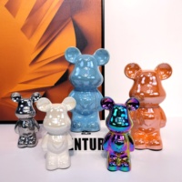 Figurine d'ours carrée vert avocat en céramique brillante, sculpture en porcelaine, animal mignon kawaii, écologique, moderne, minimaliste, pour la maison