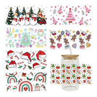 Prêt à appliquer Noël étanche Full Wrap Cartoon Design 16oz Uv-dtf Stickers Uvdtf Sticker Uv Dtf Cup Wraps Transferts