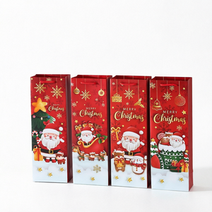 Sac cadeau pour bouteille de vin de Noël, en carton rouge et blanc, emballage pour champagne, sac souvenir en papier, logo personnalisé - Product Image 1