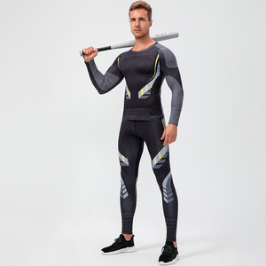 Winter Herren Langarm hemden Leggings Gym Fitness <span class=keywords><strong>2</strong></span> Stück Trainings anzüge Camouflage Print Compression Sweat suit Sets für Männer - Product Image 6