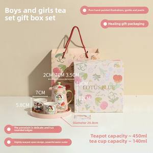 El juego de té de cerámica pintado a mano de estilo moderno incluye tetera y tazas de té con bandeja integrada para uso en el hogar o regalo para parejas - Product Image 6