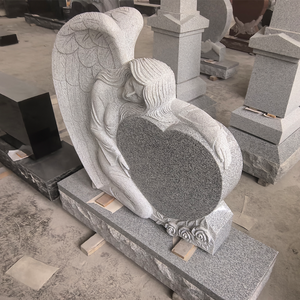 Lápida Clásica con Forma de Corazón de Ángel, Completamente Pulida Excepto la Estatua, Fabricada con Granito Gris Padang (G614) de Alta Calidad - Product Image 4