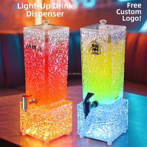 Distributeur de boissons en acrylique éclairé par LED, carré, 13x13x43cm, avec robinet en acier inoxydable, refroidisseur de fête - Product Image 1