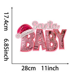 Patch en chenille personnalisé grand format à thermocoller, motif Père Noël Bébé, bord doré/argenté, Joyeux Noël Lumineux - Product Image 2