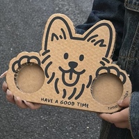Portavasos de cartón corrugado con forma de gato personalizado para dos tazas de café para llevar