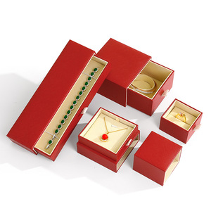 Supplier Customizable Logo High-end Red Leatherette Paper Drawer <b>Jewelry</b> Set <b>Boxes</b> for Ring Pendant Necklace Bracelet Wedding - Product Image 3