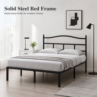 Queen-Bettgestell für Gästezimmer und Schlafzimmer, mattes schwarzes Metallplattformbett mit Kopfteil und Lattenrostunterstützung