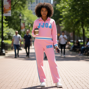 Greek Jack and Jill of America JJOA Sorority Clothing Streetwear 2 piezas Sweatsuit: Half Zip Sweatshirt con pantalones de pierna ancha - Product Image 3