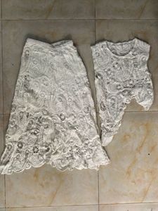 Conjunto de Dos Piezas de Top Corto sin Mangas de <span class=keywords><strong>Ganchillo</strong></span> para Mujer, Falda de Playa Tejida, Talla Única - Product Image 2