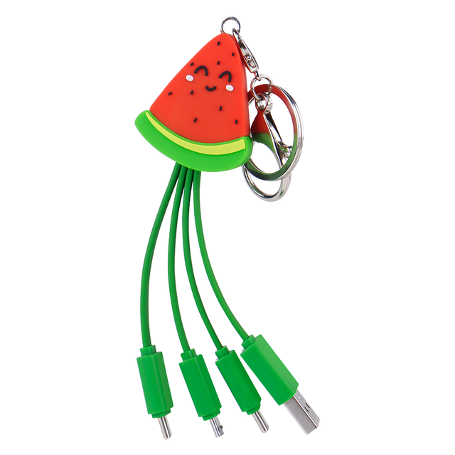 Gift Custom Cute Watermelon Keychain Charging Cable, 4-in-1 Type-C Fast Charging Portable USB Cable for Phone