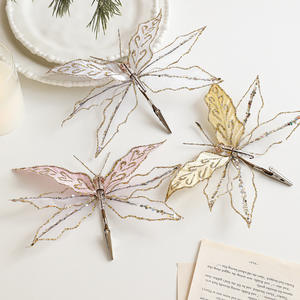 Ornamen Natal capung buatan, hiasan Natal capung berkilau Natal dengan klip untuk dekorasi karangan bunga pohon Natal - Product Image 2