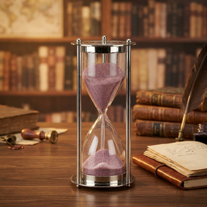 Modern Nautical Style Brass Sand Timer <b>Pink</b> with Nickel Finish Handmade for Desk Office Decor - Product Image 2