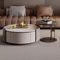 Ensemble de table basse ronde de style italien léger de luxe selle en cuir Rock Slab disponible en différentes tailles moderne et minimaliste