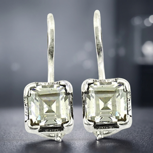 Boucles d'oreilles pendantes classiques Art Palace en zircon naturel taille Asscher, plaqué argent, argent tibétain, bijoux de mariage pour femme, tendance - Product Image 1