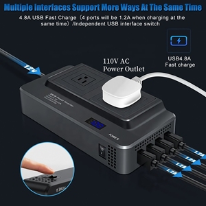 200W Auto-Wechsel richter 12V DC zu 110V AC-Wandler Zigaretten anzünder Stecker Adapter <span class=keywords><strong>2</strong></span> AC-Steckdose 4 USB-Anschlüsse Schnell ladegerät - Product Image 4