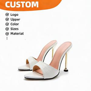 Sandales mules à <span class=keywords><strong>talon</strong></span> aiguille en PU effet croco pour femme, à bout pointu et ouvert, confortables, sexy, pour soirée et trajets quotidiens - Product Image 1