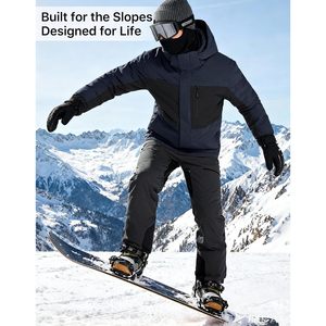 FOXA Men's <b>Waterproof</b> Ski <b>Jacket</b> Fleece Lined <b>Winter</b> Snowboarding Hooded Windbreaker Coat Color Blocked - Product Image 6