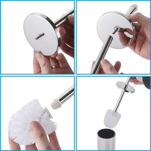 Porte-brosse de toilette avec brosse en acier inoxydable 10x39 cm couleur argent, poils remplaçables - Product Image 5