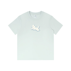 T-shirt stampata da donna in cotone pettinato a maniche corte, modello animalier simpatico cucciolo bianco, collezione Primavera/Estate 2024, vestibilità ampia casual, per <span class=keywords><strong>coppia</strong></span> - Product Image 5