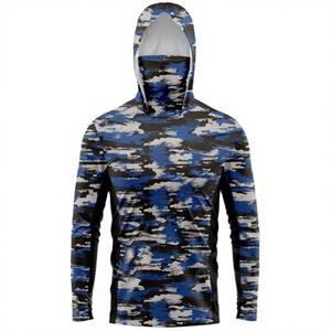 Combinaison de pêche d'été à manches longues pour homme EVELYN, taille plus, UPF 50+, avec capuche, protection UV, masque anti-poussière, camouflage bleu clair, impression OEM - Product Image 3