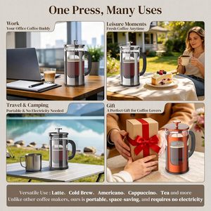 Cafetera Francesa de 34 oz, Vidrio Grueso y Acero Inoxidable, Tetera para Infusión en Frío, Cocina, Viajes, Camping, Regalos - Product Image 6