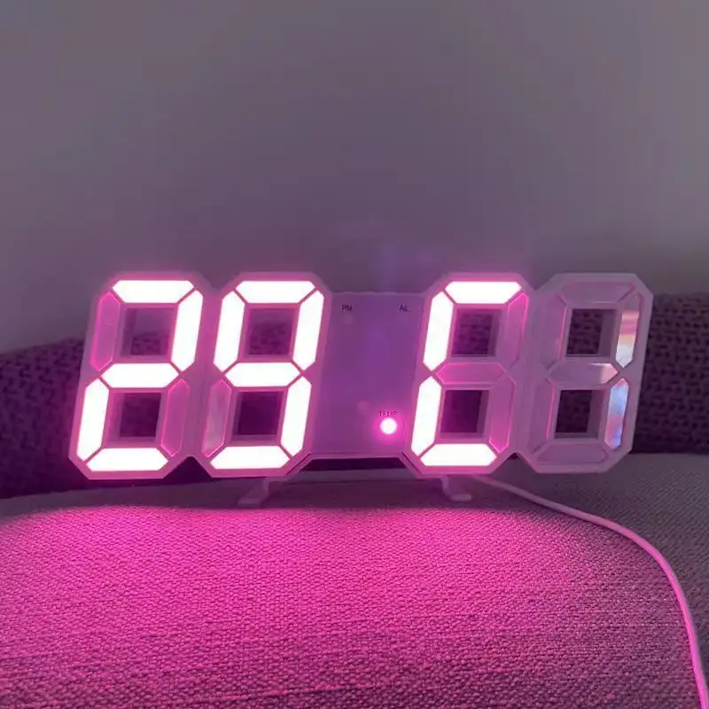 2023 뜨거운 3d Led 테이블 벽 시계 디지털 타이머 야간 조명 알람 시계 거실 12/24 시간 밝기 조정