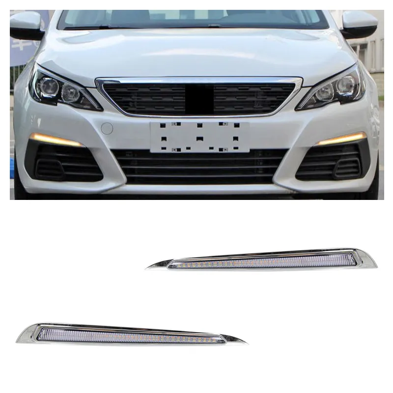 Gobison LED DRL Com Luz Diurna Lâmpada de Nevoeiro Amarelo Turn Signal para Peugeot 308 2016 2017 Nevoeiro Luz