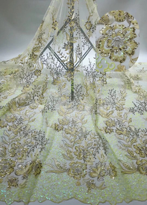 2020 nueva tela de lentejuelas francés encaje neto de verde y azul tela de lentejuelas de Nigeria láser boda tela de encaje - Product Image 3