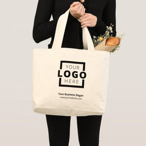 Bolsa de compras de Algodón 100% con logotipo personalizado, bolsa de lona ordinaria en blanco de tela lavable de Color sólido liso - Product Image 1