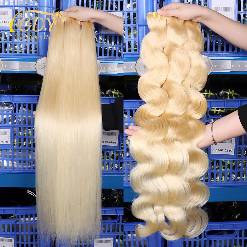 Fast Shipping Large Stocks GDYhair Pure Blonde Hair Bundles Vendors 613 Colored Brazilian Raw Human Hair Weave Bundles