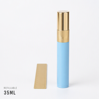 Flacon de parfum vide style stylo fin, bouchon doré et étiquette ornée bleu ciel, vaporisateurs rechargeables en gros avec logo personnalisé