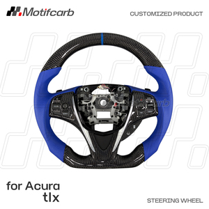 Volant en fibre de carbone personnalisé pour Acura TLX MDX A-Spec PMC 2015-2020 avec poignées en cuir perforé bleu - Product Image 2