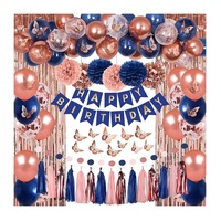 Décorations de fête d'anniversaire pour enfants, ballons en latex rose gold et bleu marine, ensemble de ballons à confettis