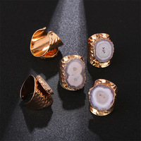 Bague ajustable pour femme, faite à la main, en agate druzy naturelle, cristal de guérison, tendance, pour cadeau