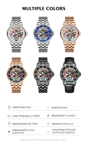 Montre mécanique automatique de luxe <span class=keywords><strong>Roger</strong></span> Flywheel Sport unisexe en acier inoxydable 45 mm 3 ATM résistante à l'eau analogique ajourée Nocturne - Product Image 3