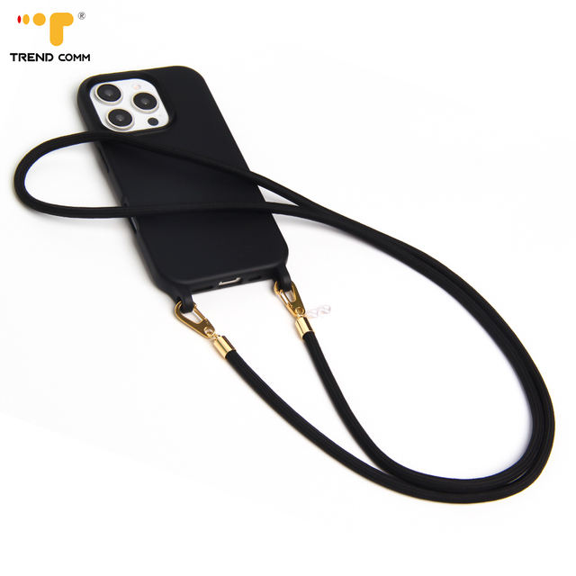 Luxury Adjustable Nylon Necklace Lanyard Wrist Strap Stock Silicone TPU Phone Cover Compatible iPhone 14 Max Plus Mobile Phone