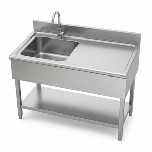 Lavello da Cucina Commerciale in Acciaio Inox 304 201 con Gambe Quadrate Personalizzabili - Product Image 1