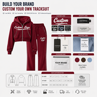 Ensemble de survêtement personnalisé pour femme, comprenant un sweat à capuche court zippé orné de strass bordeaux et un pantalon de jogging à jambes larges