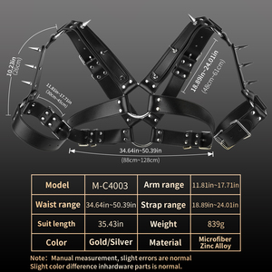 ホットBDSMレザーリベットボンデージベルト男性用調節可能パンクゴシックフェティッシュ拘束ストラップ大人用セックスゲームギア - Product Image 6