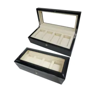 Luxury Lacquered Wooden Watch Case Box Organizer 4 Slots Household Wood Watch Collection Box Display Box with Glass Window