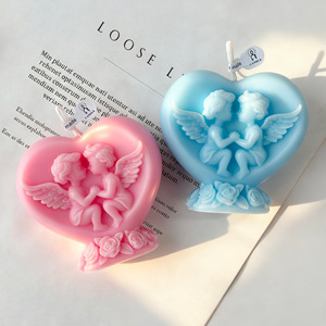 Vela aromática con forma de corazón de ángel tallado en 3D, con base de rosas, para San Valentín, bodas y decoración del hogar. - Product Image 2