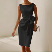Robes de bureau élégantes et formelles, grande taille, sans manches, longueur midi, avec grand nœud à la taille, pour les déplacements professionnels et les invitées de mariage